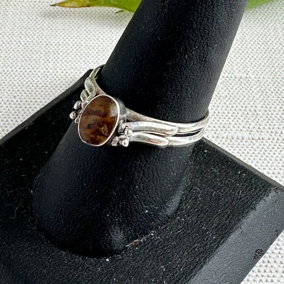 Larimar and Amber Silver Flip Ring Size 9.5 - Picture 5 of 14